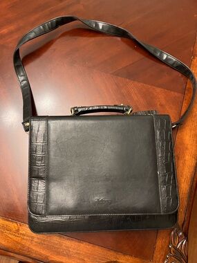 Vintage Bellerose USA Black Leather Briefcase Organizer Purse Handbag Portfolio